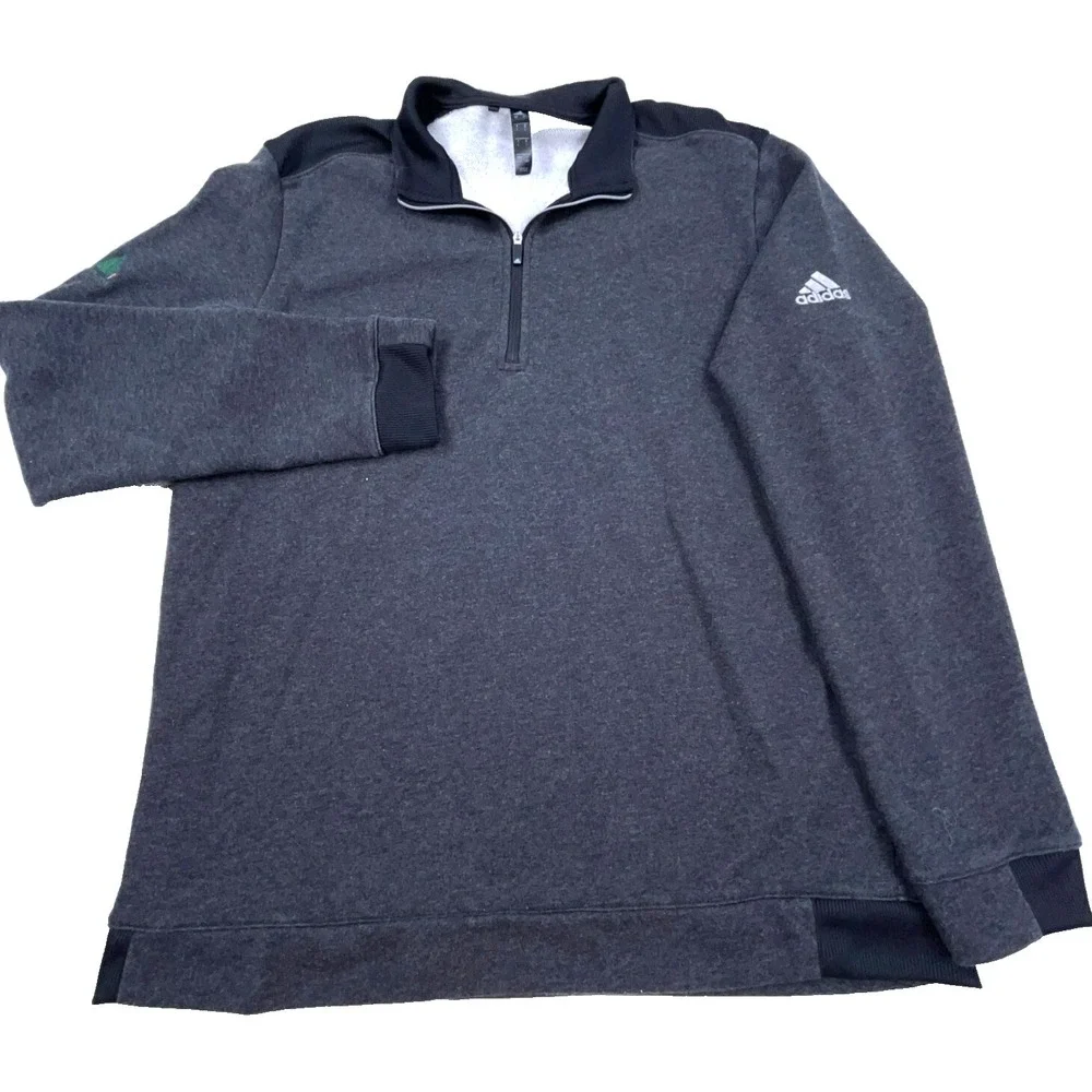 Adidas Sweater Men Large Gray Fleece Pull Over Quarter Zip Sweatshirt‎ Jacket